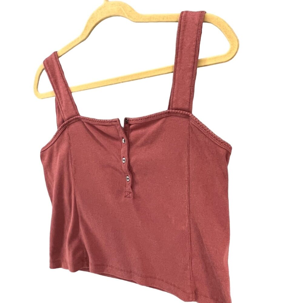 Abercrombie Fitch Y2K Crop Top Womens XL Pink Button Square Neck Ribbed Tank - Picture 2 of 12